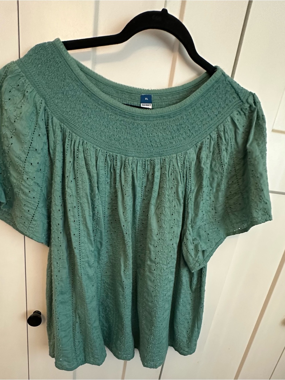 Old Navy Green Eyelet Peasant Top